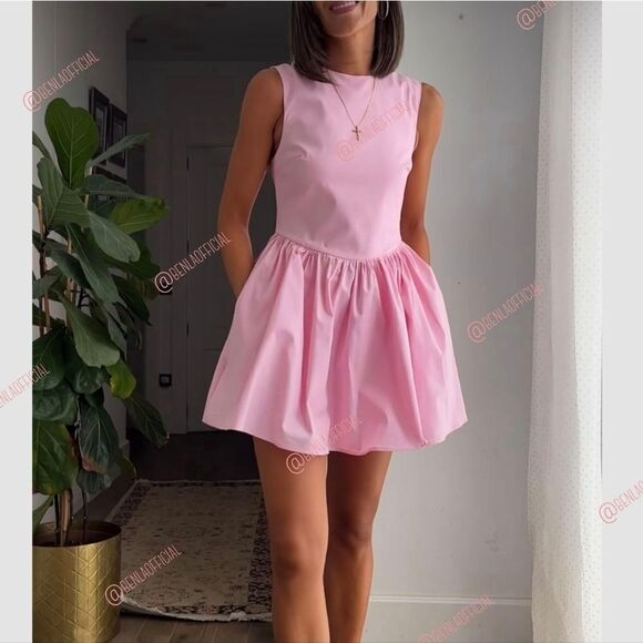NWT ZARA SHORT gabardine corset voluminous pink dress - Picture 7 of 16
